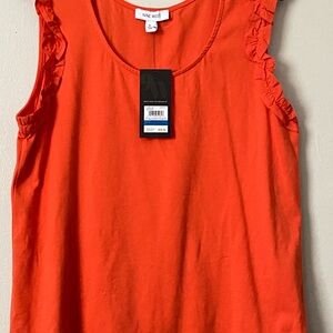 NWT Nine West Women’s Flutter Sleeve Tank Top Ruffle Shoulder Scoop Neck XL